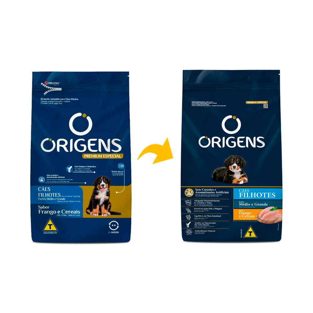 Ração Origens para Cães Filhotes de Médio e Grande Porte Sabor Frango