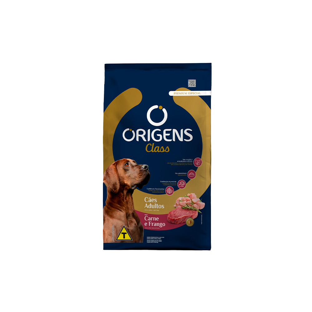 Ração Origens Class para Cães Adultos Sabor Carne e Frango