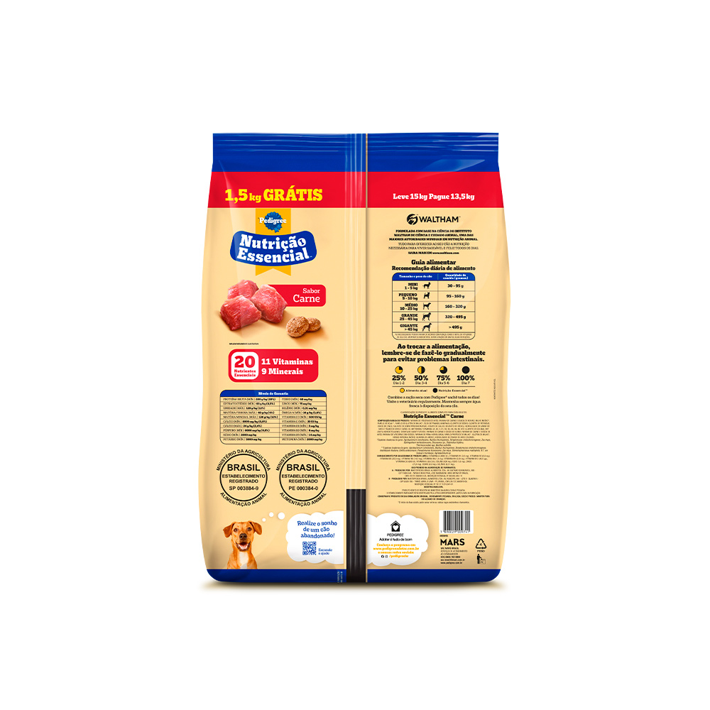 Ração Pedigree Nutrição Essencial Carne para Cães Adultos