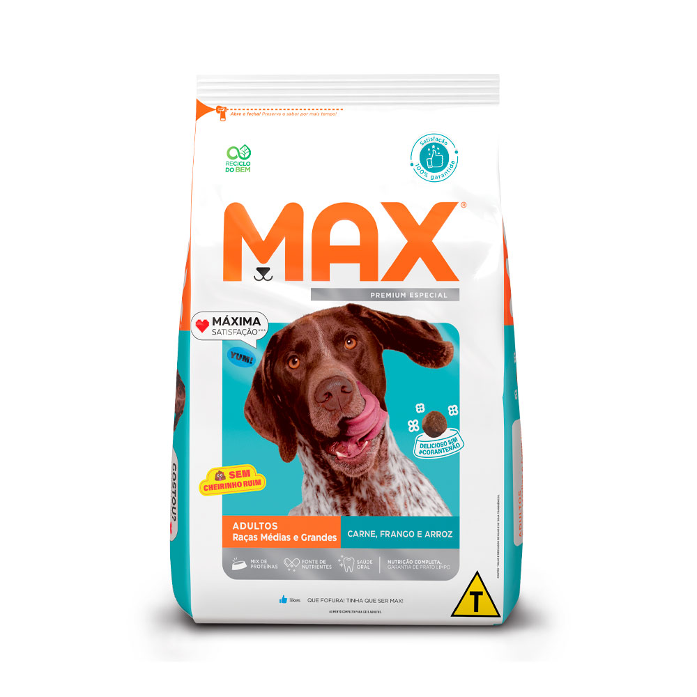 Ração Max para Cães Adultos de Porte Médio e Grande Sabor Carne, Frango e Arroz