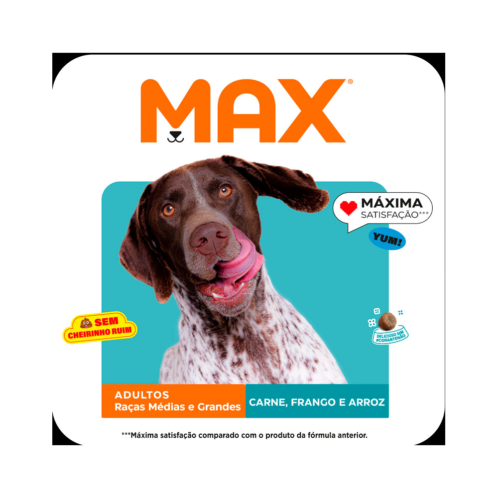 Ração Max para Cães Adultos de Porte Médio e Grande Sabor Carne, Frango e Arroz