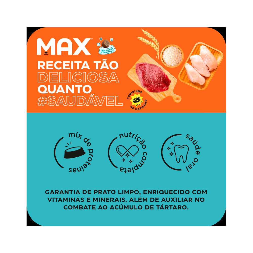 Ração Max para Cães Adultos de Porte Médio e Grande Sabor Carne, Frango e Arroz