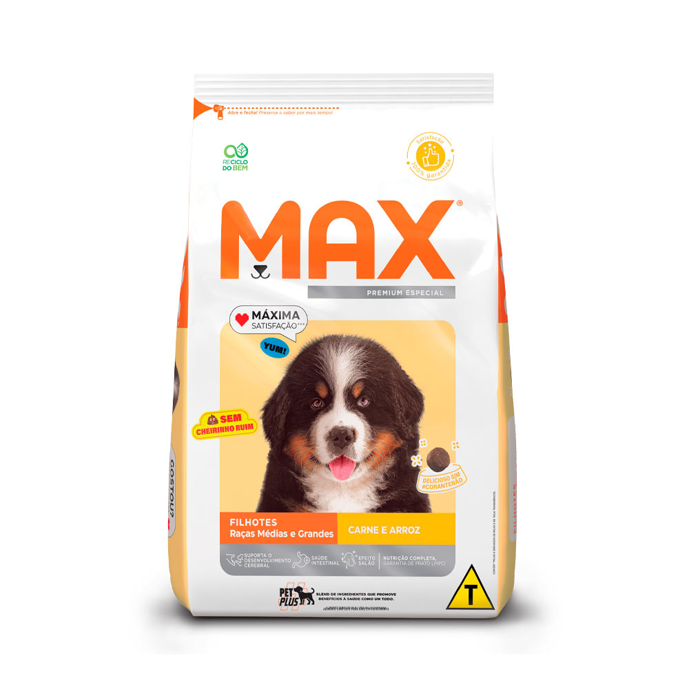 Ração Max para Cães Filhotes de Porte Médio e Grande Sabor Carne e Arroz