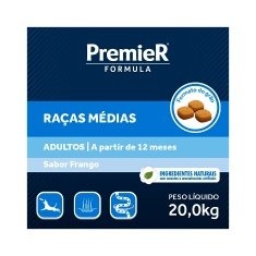 Ração Premier Fórmula para Cães Adultos de Raças Médias Sabor Frango e Mandioca