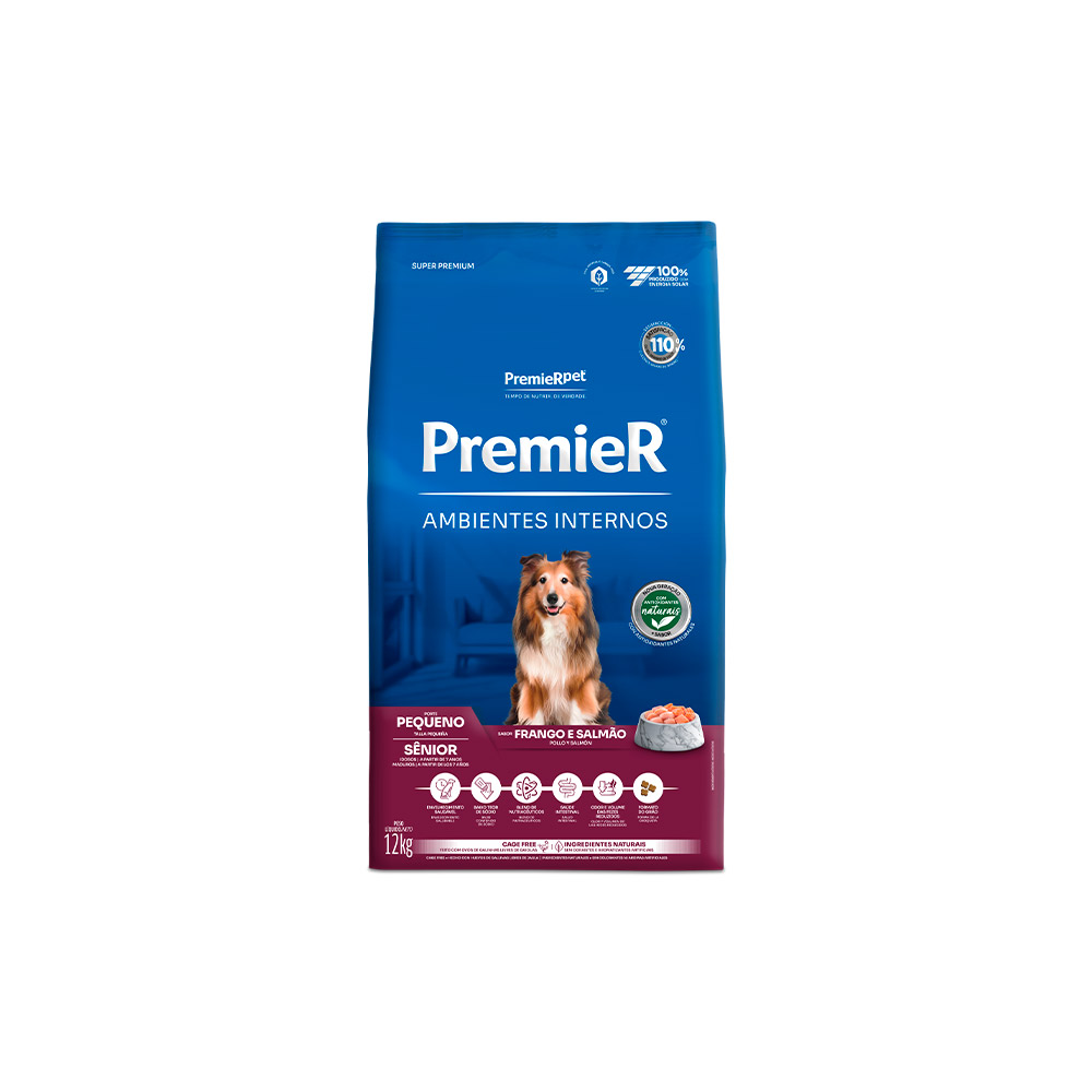 Ração Premier Senior Ambientes Internos para Cães Adultos 7+ Sabor Frango e Salmão