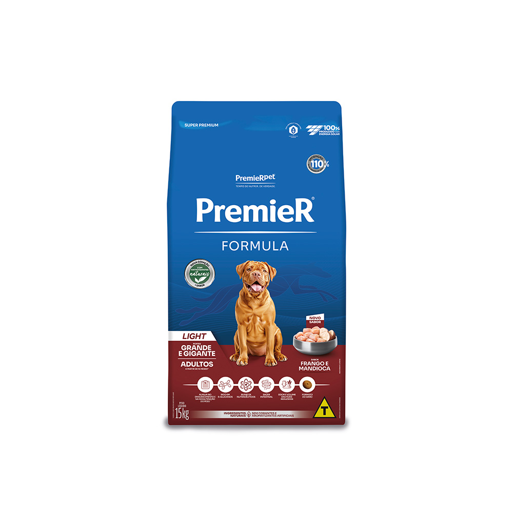 Ração Premier Fórmula Light para Cães Adultos de Raças Grandes e Gigantes Sabor Frango - 15kg