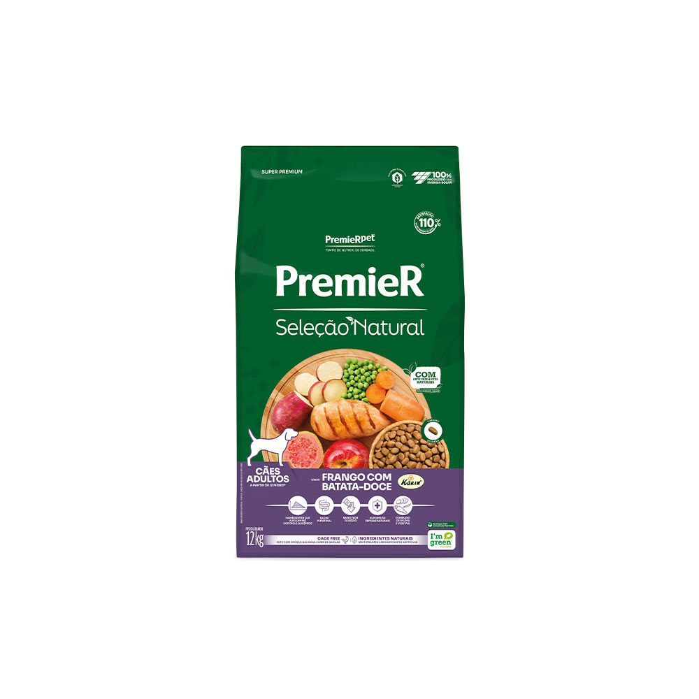 Ração Seleção Natural Premier para Cães Adultos sabor Frango com Batata Doce 12kg