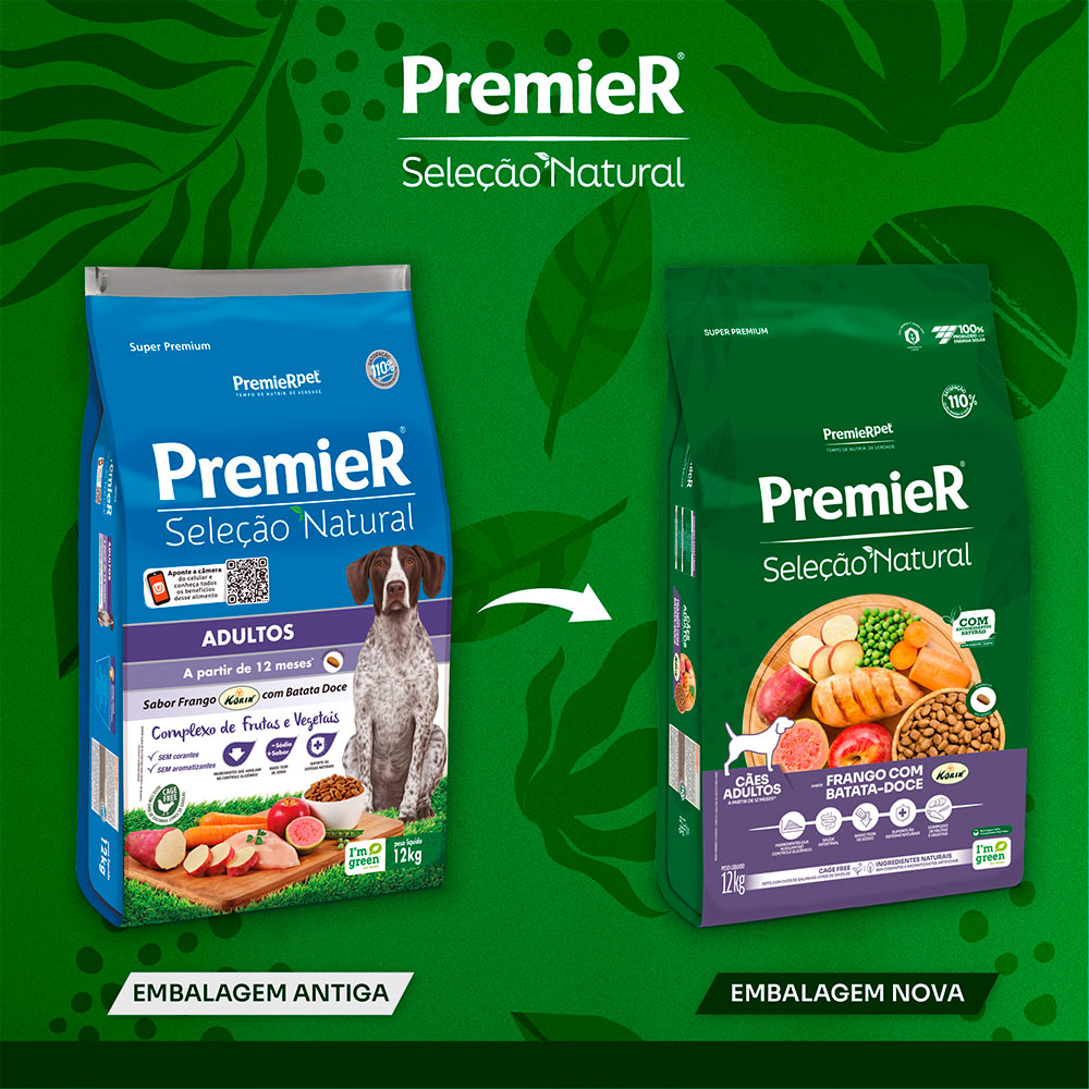 Ração Seleção Natural Premier para Cães Adultos sabor Frango com Batata Doce 12kg