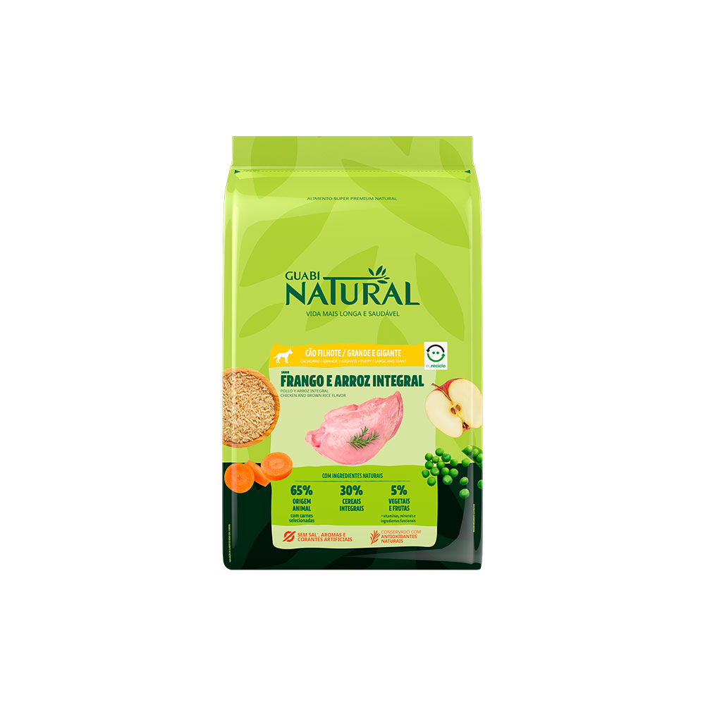 Ração Guabi Natural para Cães Filhotes de Porte Grande e Gigante Sabor Frango e Arroz Integral