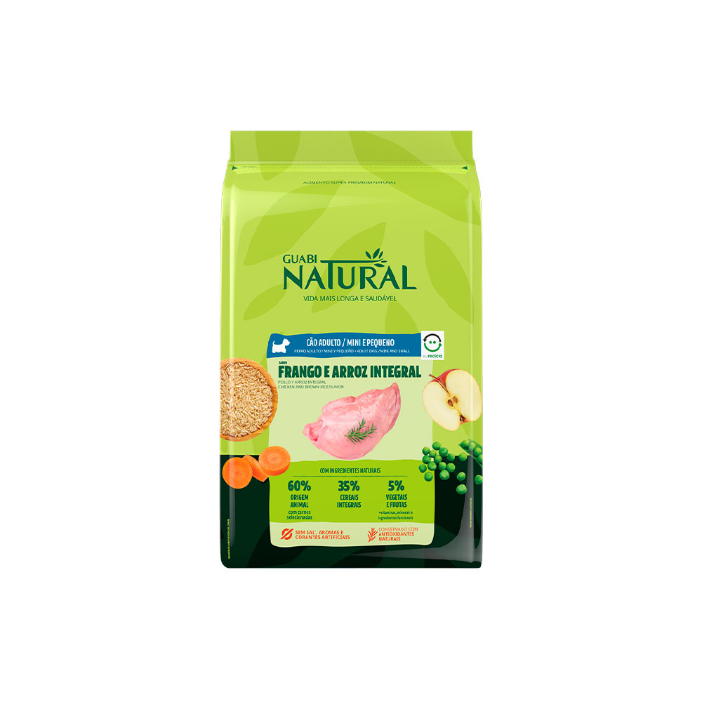 Ração Guabi Natural para Cães Adultos de Porte Mini e Pequeno Sabor Frango e Arroz Integral