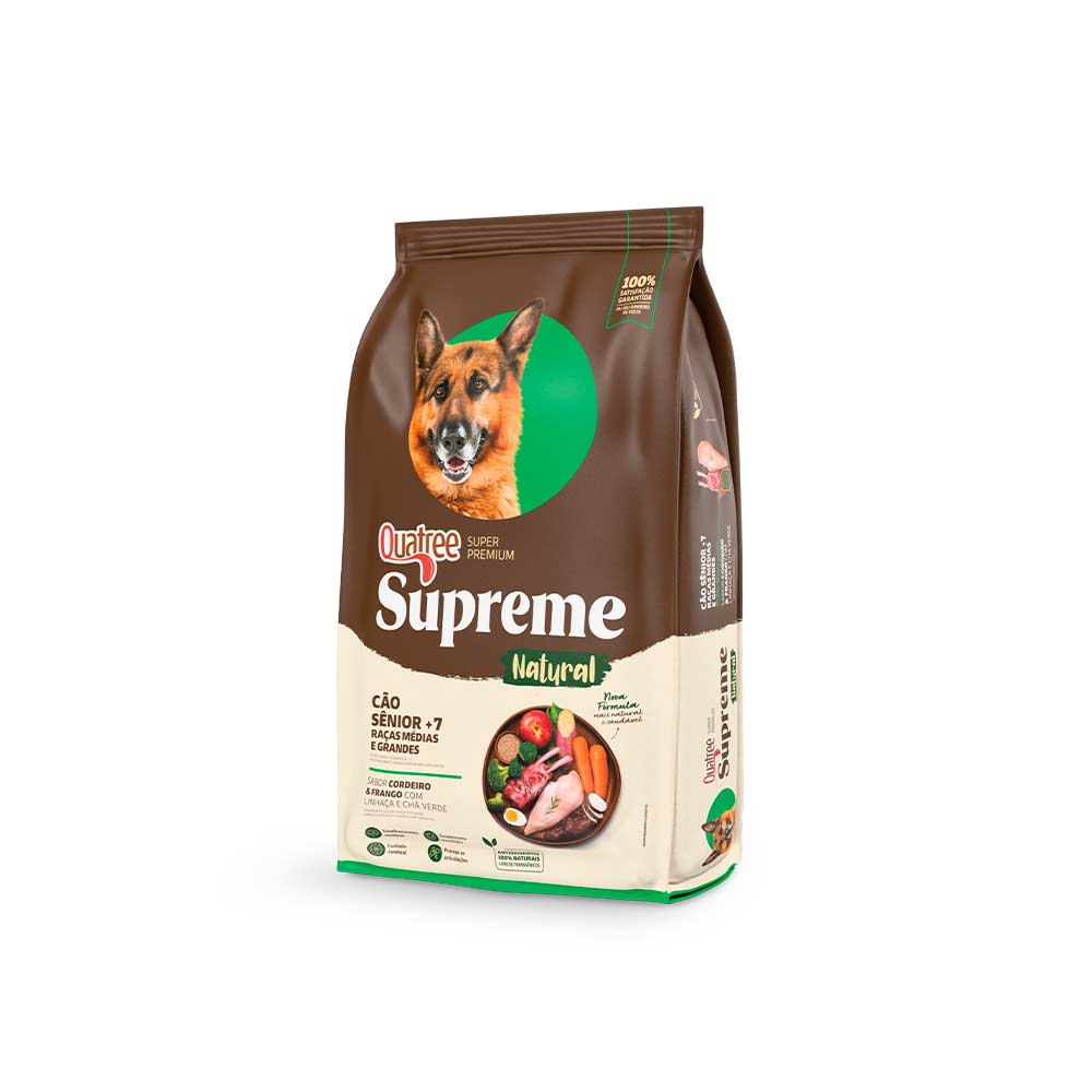 Ração Quatree Supreme para Cães Sênior +7 de Porte Médio e Grande Sabor Cordeiro e Frango - 15kg