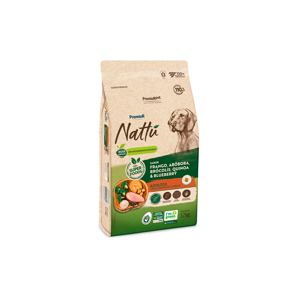 Ração Premier Nattu para Cães Adultos Sabor Abóbora 12kg
