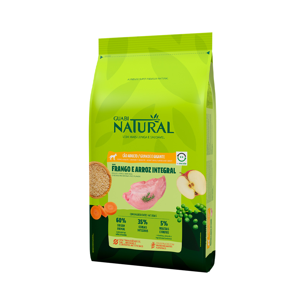 Ração Guabi Natural para Cães Adultos de Porte Grande e Gigante Sabor Frango e Arroz Integral
