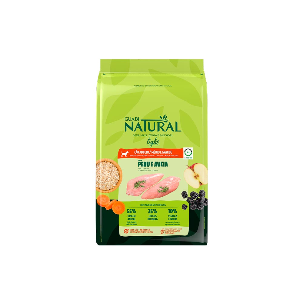 Ração Guabi Natural Light para Cães Adultos de Porte Médio e Grande Sabor Peru e Aveia - 12kg