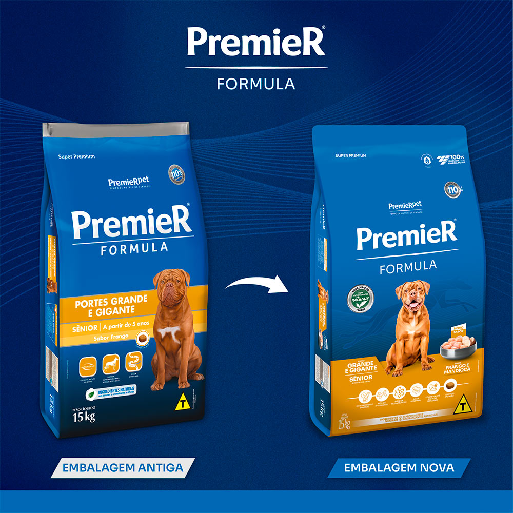 Ração Premier Fórmula para Cães Sênior de Porte Grande e Gigante Sabor Frango e Mandioca 15kg