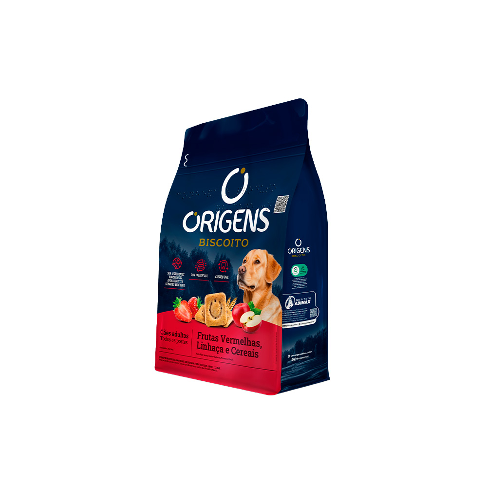 Biscoito Origens para Cães Adultos de Porte Médio e Grande Sabor  Frutas Vermelhas, Linhaça e Cereais 400 g