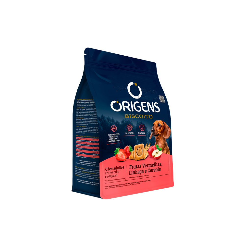 Biscoito Origens para Cães Adultos de Porte Mini e Pequeno Sabor Frutas Vermelhas, Linhaça e Cereais 400 g Biscoito Origens para Cães Adultos de Porte Mini e Pequeno Sabor Frutas Vermelhas, Linhaça e Cereais 400 g