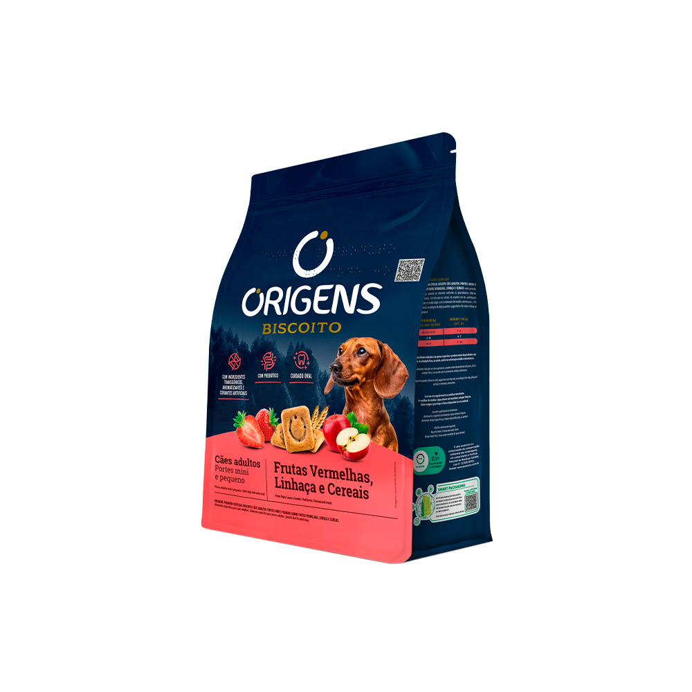 Biscoito Origens para Cães Adultos de Porte Mini e Pequeno Sabor Frutas Vermelhas, Linhaça e Cereais 400 g Biscoito Origens para Cães Adultos de Porte Mini e Pequeno Sabor Frutas Vermelhas, Linhaça e Cereais 400 g