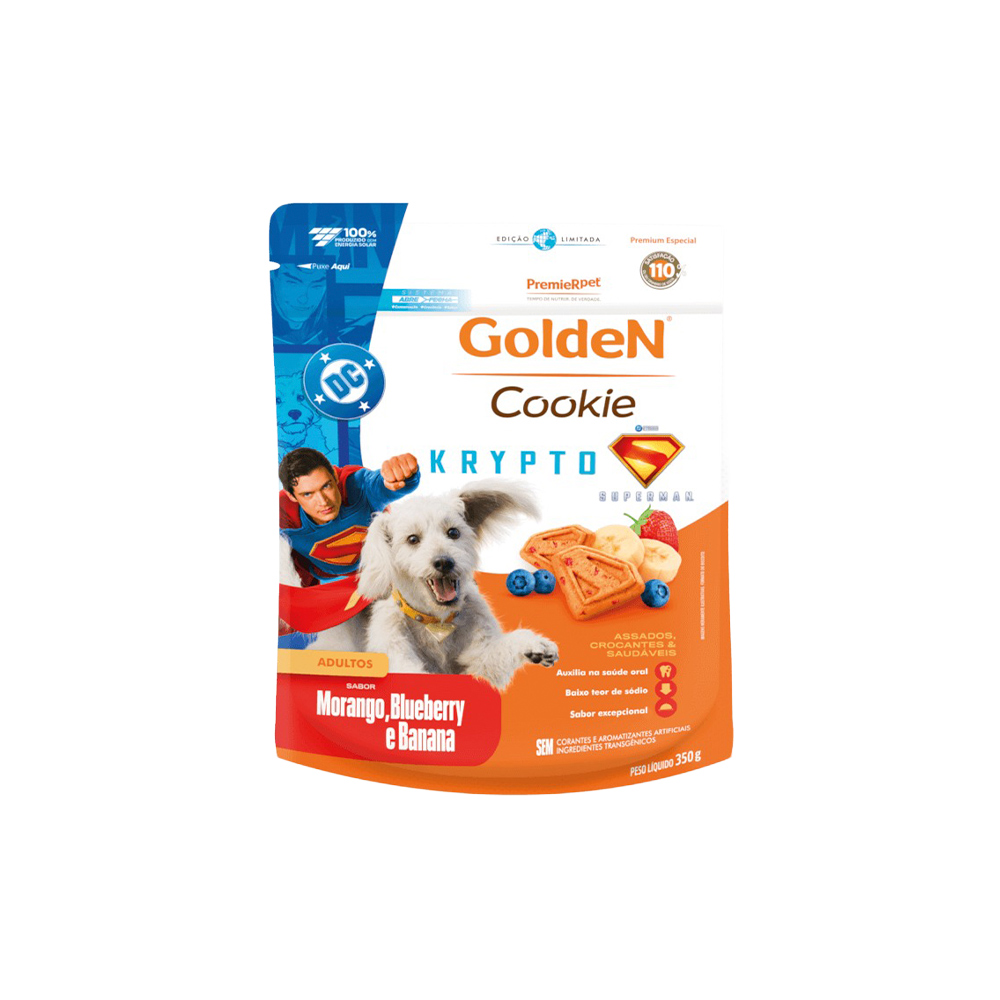 Biscoito Golden Cookie Krypto Edição Limitada Sabor Morango, Blueberry e Banana para Cães Adultos 350g Biscoito Golden Cookie Krypto Edição Limitada Sabor Morango, Blueberry e Banana para Cães Adultos 350g