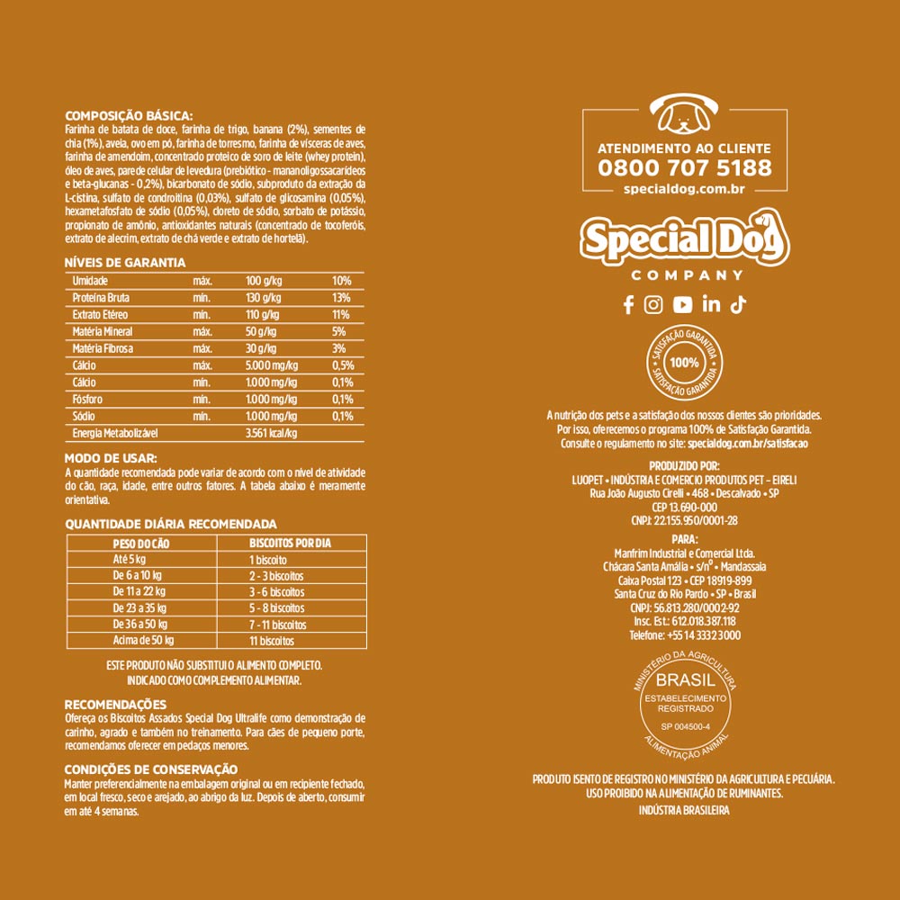 Biscoito Special Dog Ultralife para Cães Adultos Sabor Banana e Chia 250 g