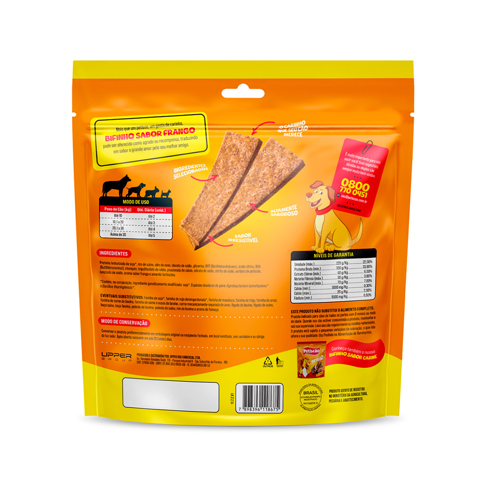 Snack Petisquinho Para Cães Bifinho Sabor Frango
