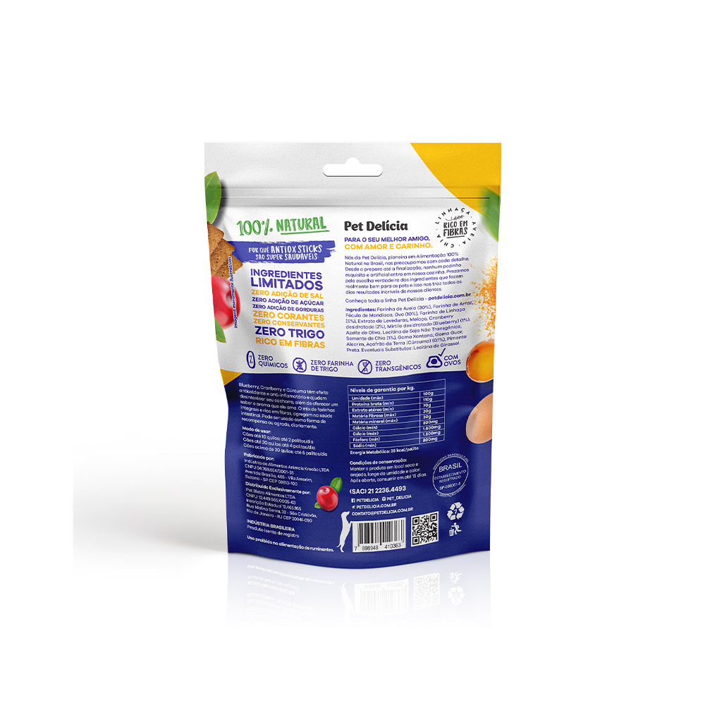 Petisco Natural Pet Delícia Antiox Detox Blueberry, Cranberry e Cúrcuma para Cães 120 g