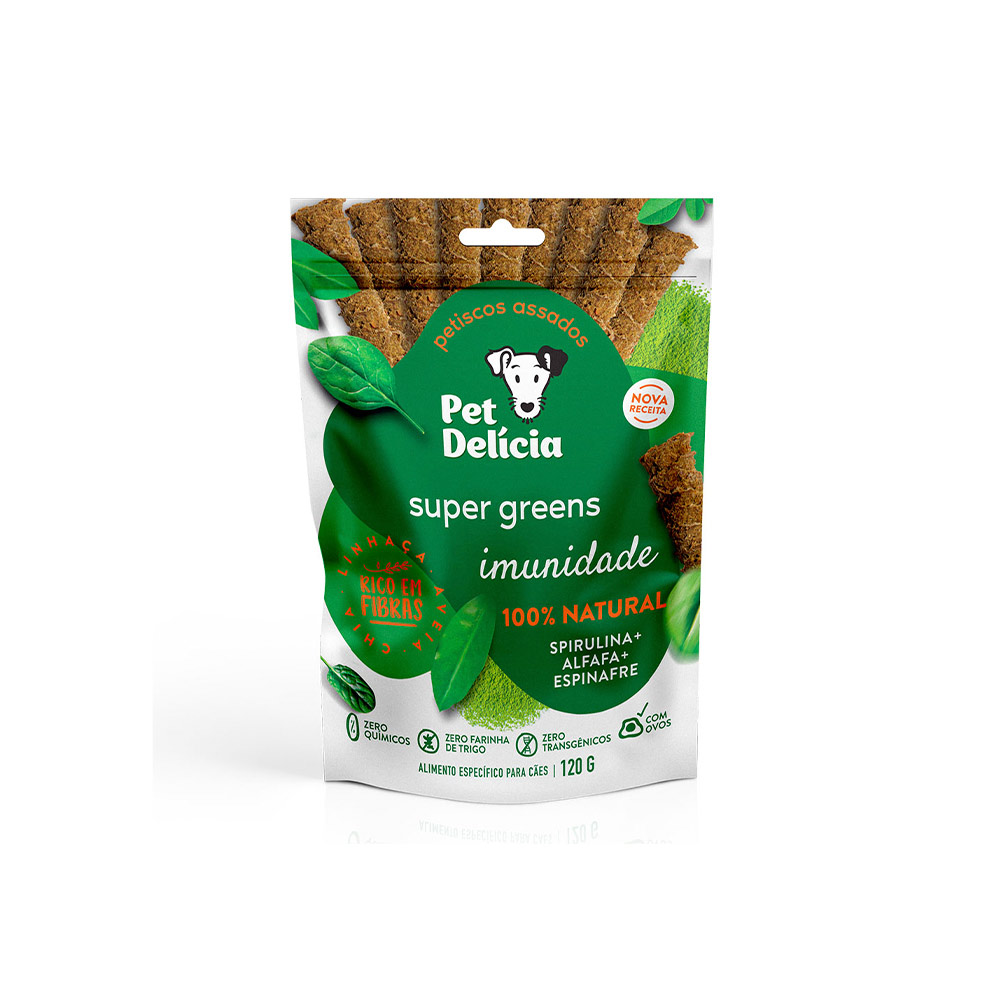 Petisco Natural Pet Delícia Super Greens Imunidade Alfafa, Espirulina e Espinafre para Cães 120 g