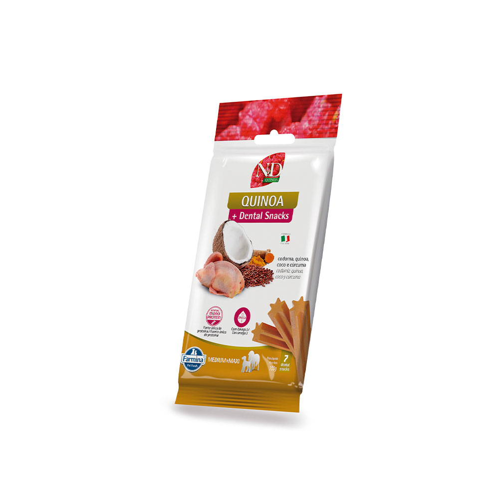 Snack N&D Dental Quinoa para Cães de Médio e Grande Porte Sabor Codorna, Quinoa, Coco e Cúrcuma 100 g