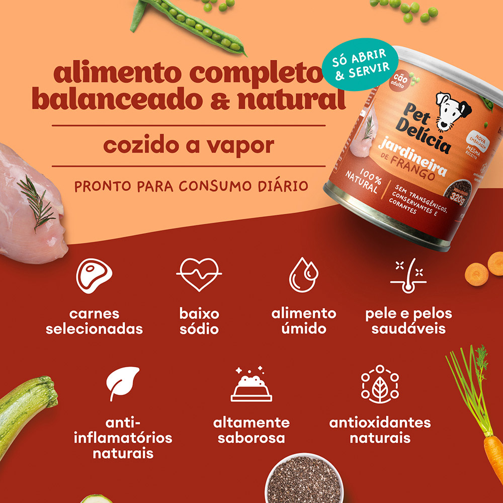 Ração Úmida Natural Pet Delícia Jardineira de Frango para Cães Adultos 110 g