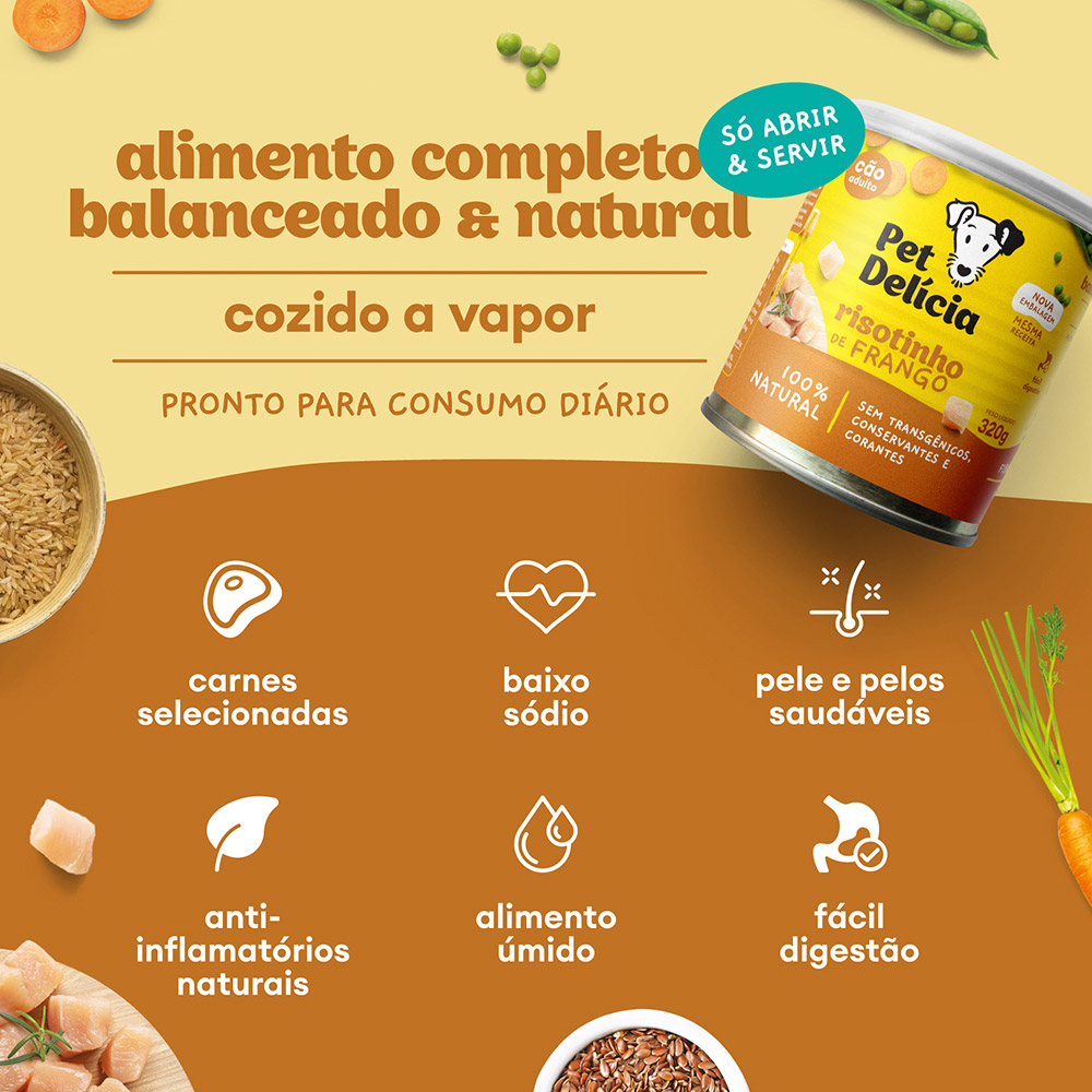 Ração Úmida Natural Pet Delícia Risotinho de Frango para Cães 320 g