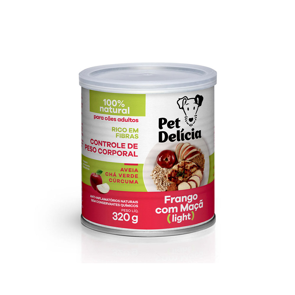 Ração Úmida Natural Pet Delícia Frango com Maçã Light para Cães 320 g