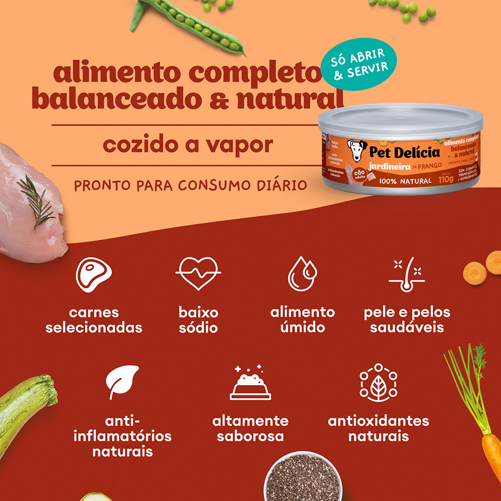 Ração Úmida Natural Pet Delícia Jardineira de Frango para Cães Adultos 110 g