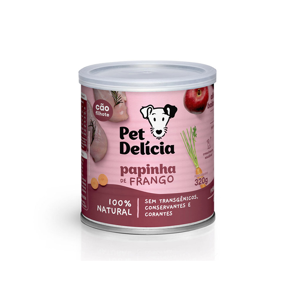 Ração Úmida Natural Pet Delícia Papinha de Frango para Cães Filhotes 320 g