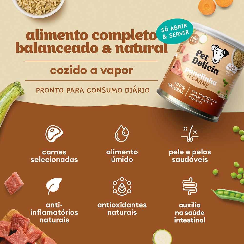 Ração Úmida Natural Pet Delícia Panelinha de Carne para Cães 320 g