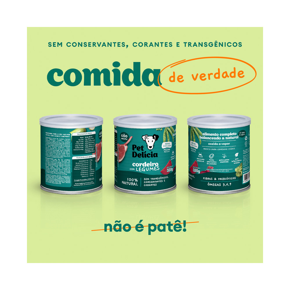 Ração Úmida Natural Pet Delícia Cordeiro com Legumes para Cães 320 g