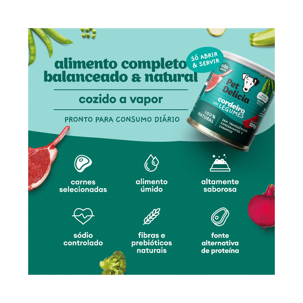 Ração Úmida Natural Pet Delícia Cordeiro com Legumes para Cães 320 g