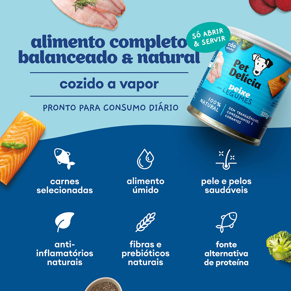 Ração Úmida Natural Pet Delícia Peixe com Legumes para Cães 320 g