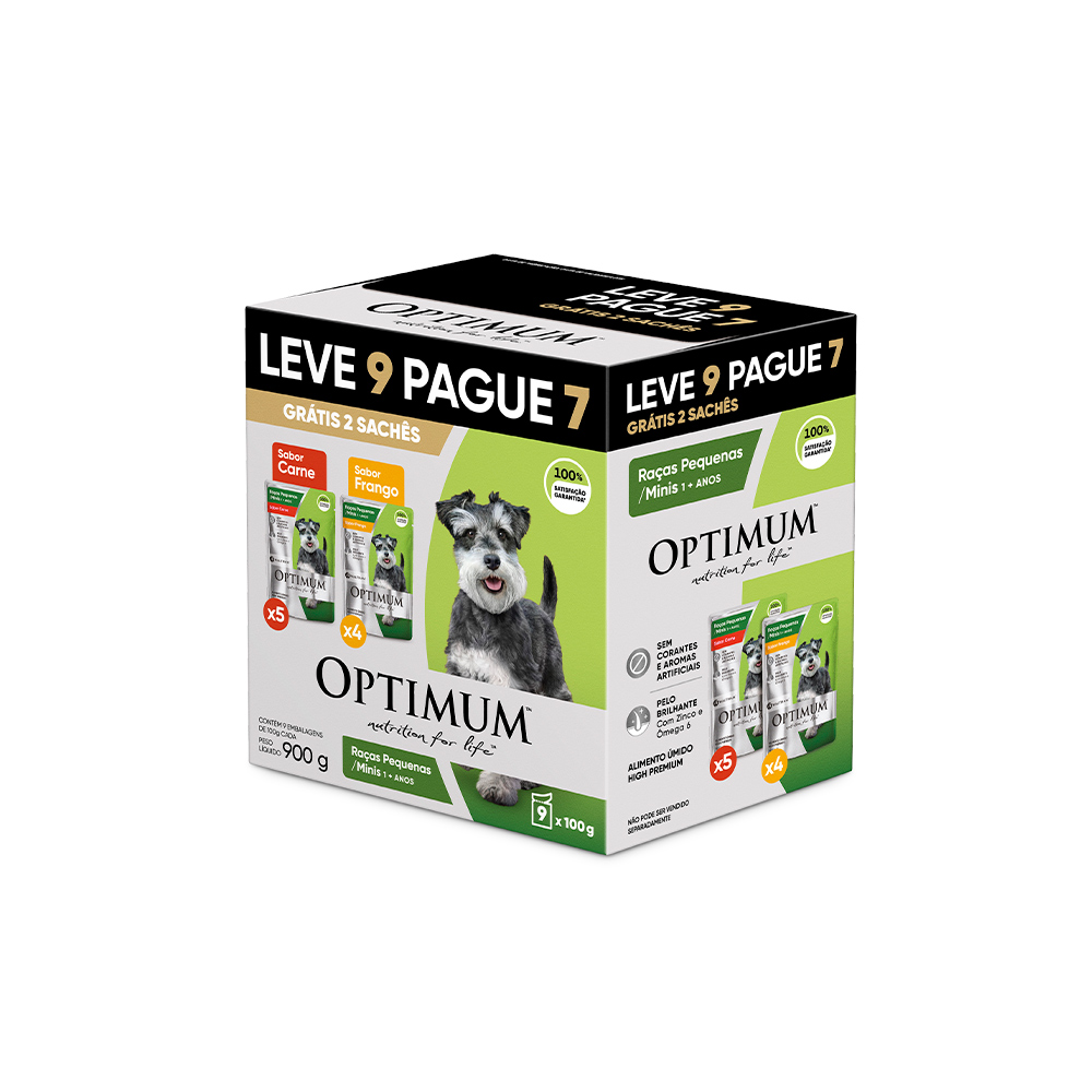 Ração Úmida Optimum para Cães Adultos de Raças Pequenas e Minis Sabor Frango e Carne Pack Leve 9 Pague 7
