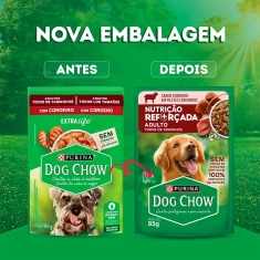 Ração Úmida Dog Chow Nutrição Reforçada para Cães Adultos Sabor Cordeiro em Filetes com Arroz 85 g