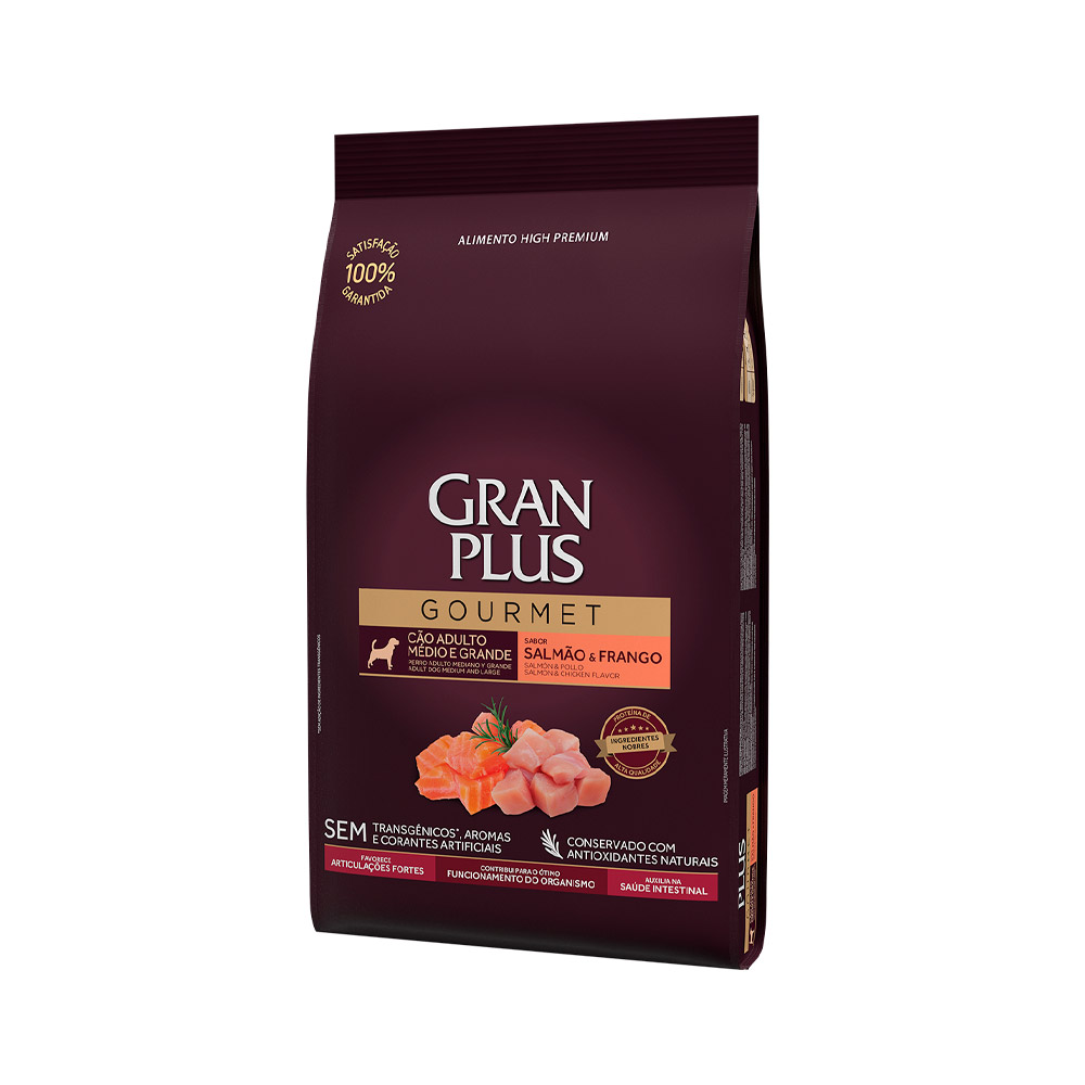 Ração GranPlus Gourmet para Cães Adultos de Médio e Grande Porte Sabor Salmão e Frango 10,1kg