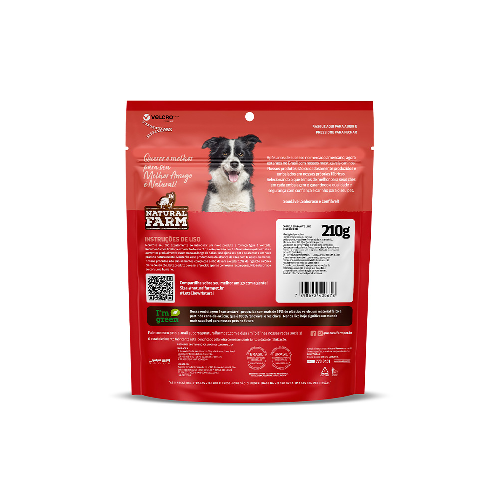 Osso Costela 6 Bovina com 6 Unidades para Cães Natural Farm