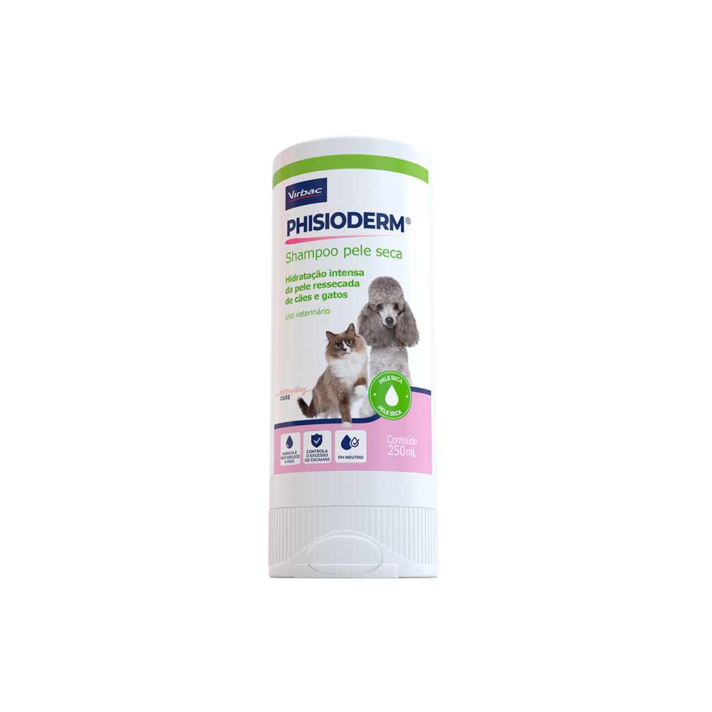 Shampoo Hidratante Virbac Phisioderm Pele Seca para Cães e Gatos 250 ml