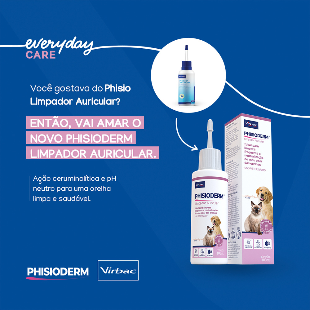 Limpador Auricular Virbac Phisioderm para Cães e Gatos 100 ml