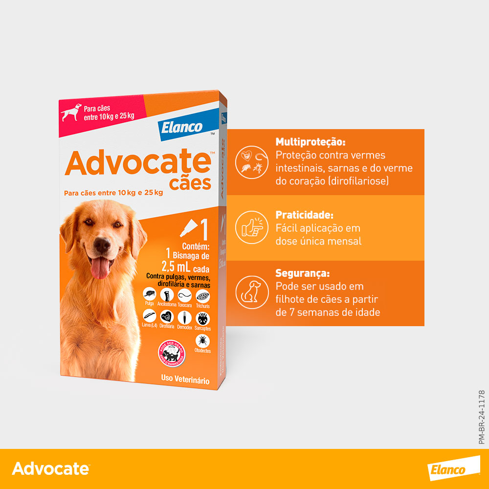 Antipulgas Advocate para Cães entre 10 e 25kg 2,5ml