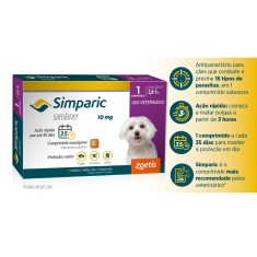 Antipulgas Simparic Zoetis 10 mg para Cães com 2,6 kg a 5 kg