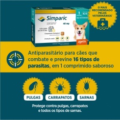 Antipulgas Simparic Zoetis 20 mg para Cães com 5,1 kg a 10 kg