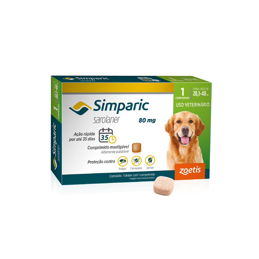 Simparic 20 a 40 kg: proteção contra pulgas e carrapatos