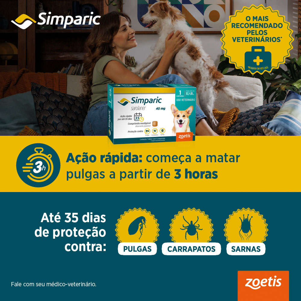 Antipulgas Simparic Zoetis 120 mg para Cães com 40,1 kg a 60 kg