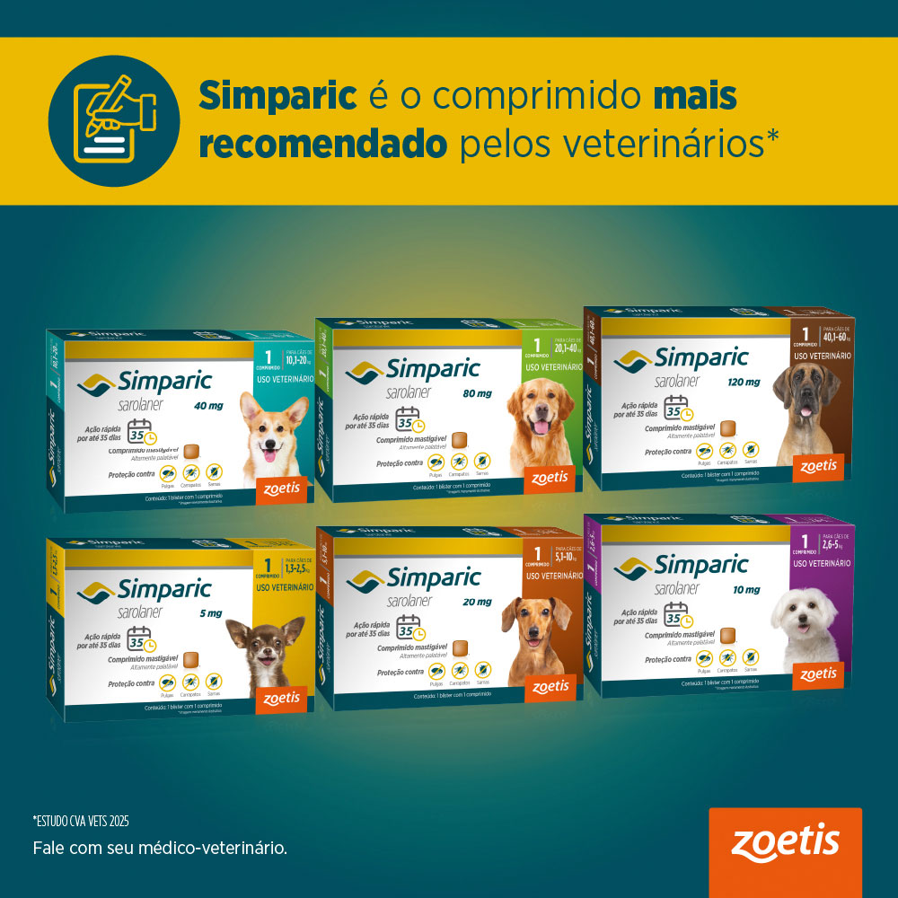 Antipulgas Simparic Zoetis 120 mg para Cães com 40,1 kg a 60 kg