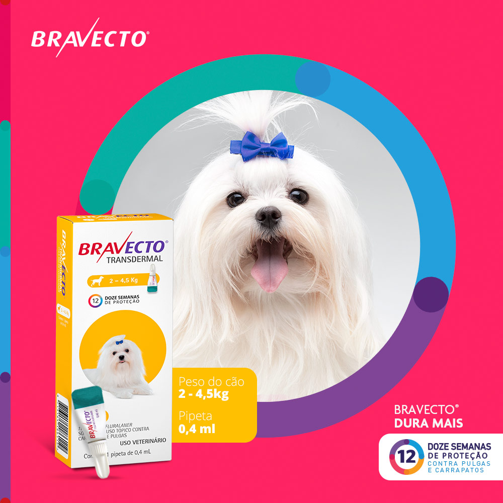 Antipulgas e Carrapatos Bravecto Transdermal 112,5mg para Cães de 2 a 4,5kg - MSD Saúde Animal